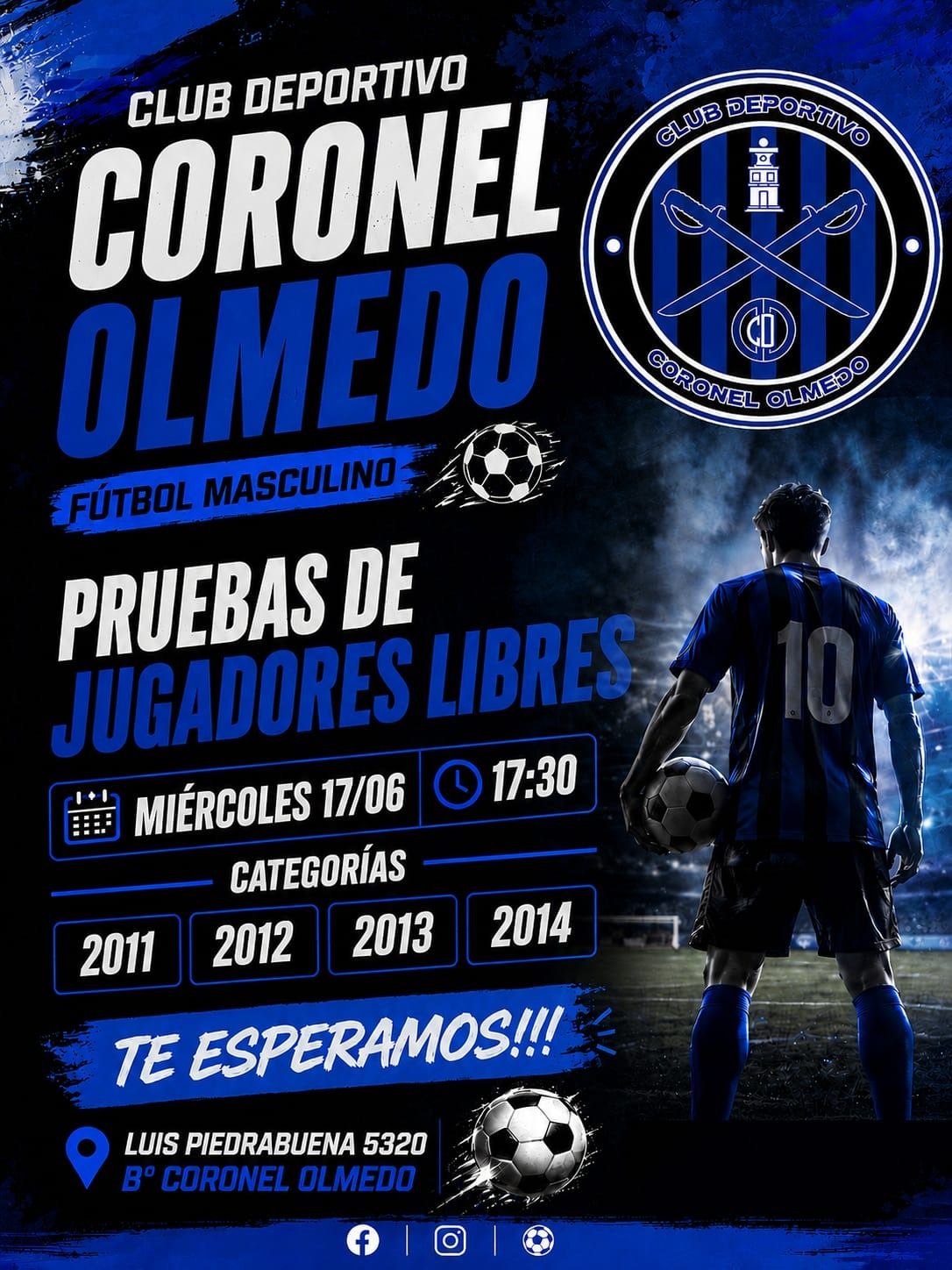 Flyer oficial: pruebas de jugadores libres, miércoles 17/06